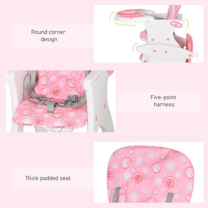 3-in-1 Convertible Baby High Chair - Toddler Table Chair, Infant Feeding Seat with Removable Tray & Safety Harness, Pink - Premium  from Home Treasures - Just £105.99! Shop now at Home Treasures