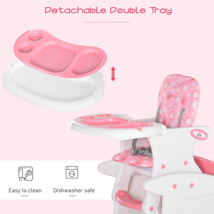 3-in-1 Convertible Baby High Chair - Toddler Table Chair, Infant Feeding Seat with Removable Tray & Safety Harness, Pink - Premium  from Home Treasures - Just £105.99! Shop now at Home Treasures