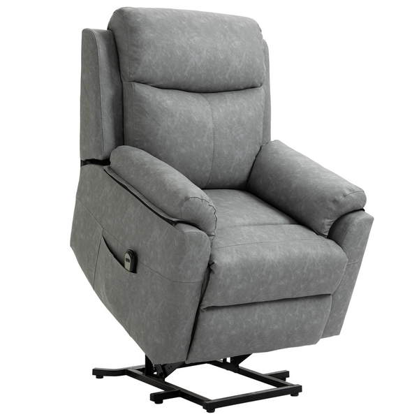 Electric Riser Recliner with Remote Control, Grey Faux Leather Armchair with Side Pocket - Premium  from Home Treasures - Just £516.99! Shop now at Home Treasures