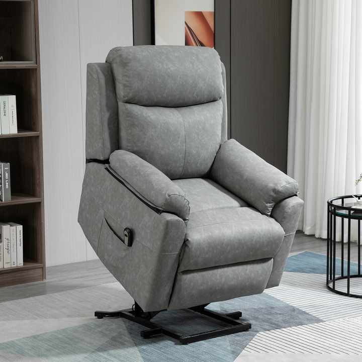 Electric Riser Recliner with Remote Control, Grey Faux Leather Armchair with Side Pocket - Premium  from Home Treasures - Just £516.99! Shop now at Home Treasures