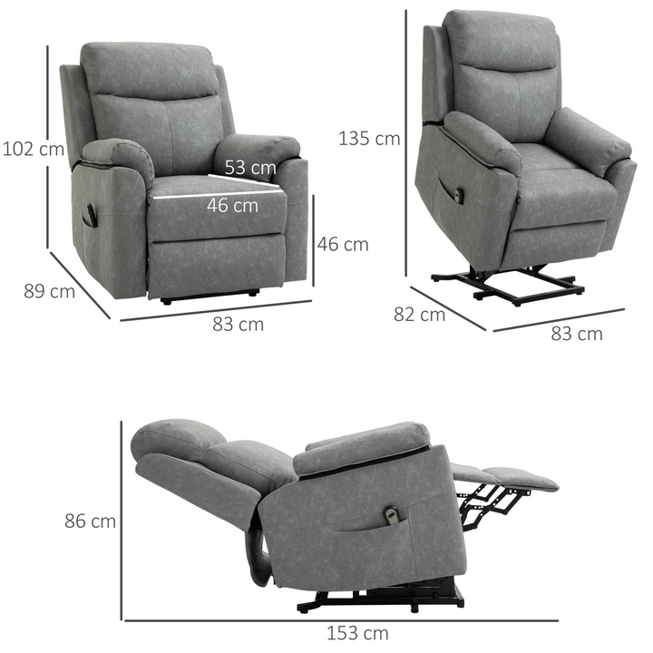 Electric Riser Recliner with Remote Control, Grey Faux Leather Armchair with Side Pocket - Premium  from Home Treasures - Just £516.99! Shop now at Home Treasures