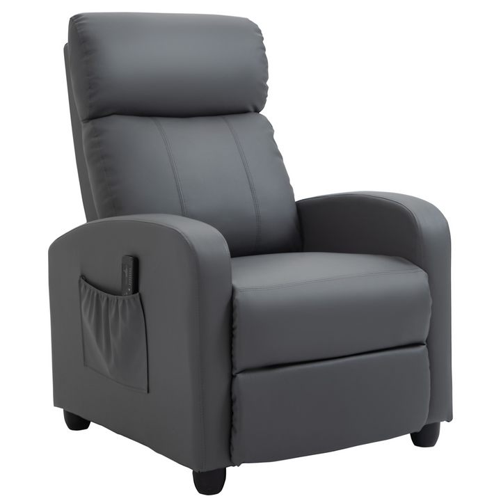 Recliner Sofa Massage Chair - PU Leather Armchair with Footrest & Remote Control, Grey - Premium  from Home Treasures - Just £243.99! Shop now at Home Treasures