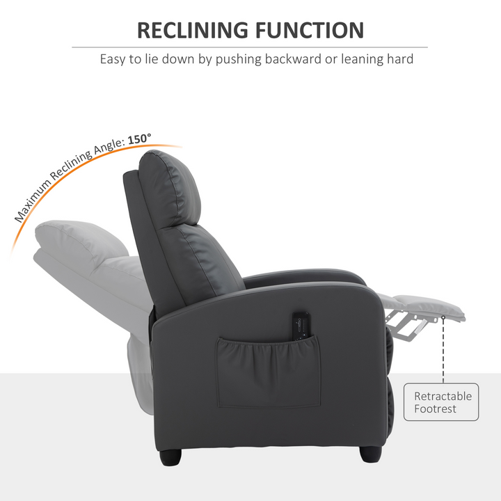 Recliner Sofa Massage Chair - PU Leather Armchair with Footrest & Remote Control, Grey - Premium  from Home Treasures - Just £243.99! Shop now at Home Treasures