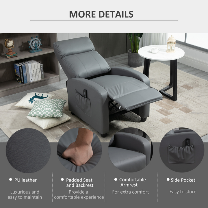 Recliner Sofa Massage Chair - PU Leather Armchair with Footrest & Remote Control, Grey - Premium  from Home Treasures - Just £243.99! Shop now at Home Treasures