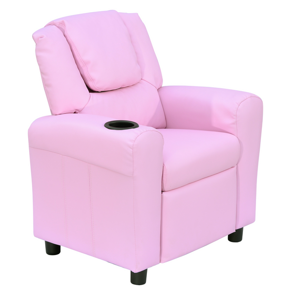 Children's Pink Recliner Armchair with Cup Holder - PU Leather Lounger Sofa for Kids' Games & Relaxation - Premium  from Home Treasures - Just £116.99! Shop now at Home Treasures