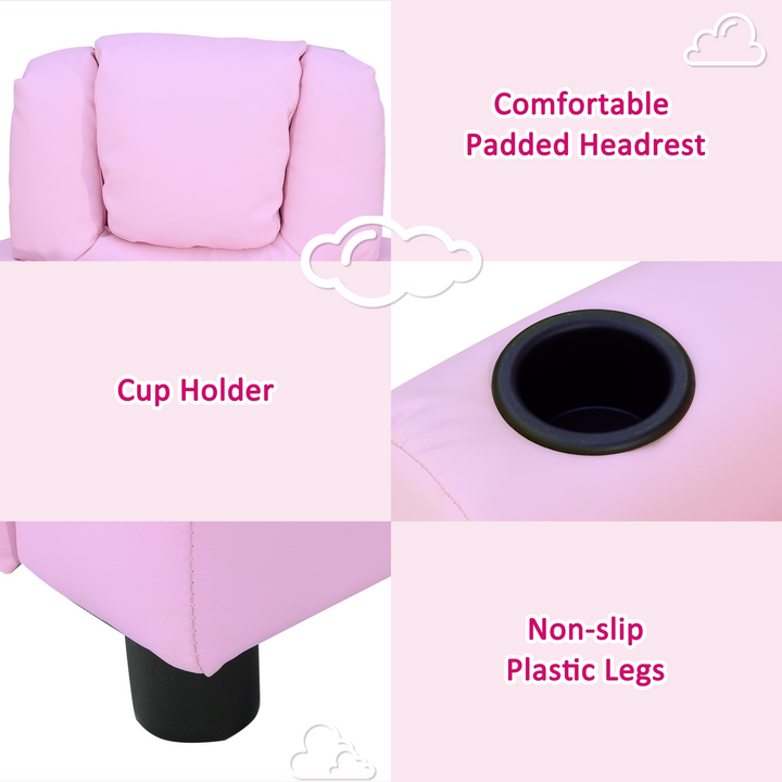 Children's Pink Recliner Armchair with Cup Holder - PU Leather Lounger Sofa for Kids' Games & Relaxation - Premium  from Home Treasures - Just £116.99! Shop now at Home Treasures