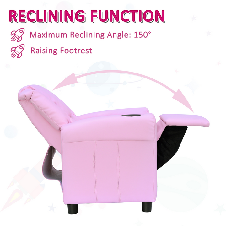 Children's Pink Recliner Armchair with Cup Holder - PU Leather Lounger Sofa for Kids' Games & Relaxation - Premium  from Home Treasures - Just £116.99! Shop now at Home Treasures