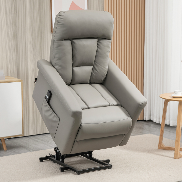 Grey Power Lift Recliner Chair | PU Leather Sofa with Remote Control & Side Pocket - Premium  from Home Treasures - Just £505.99! Shop now at Home Treasures