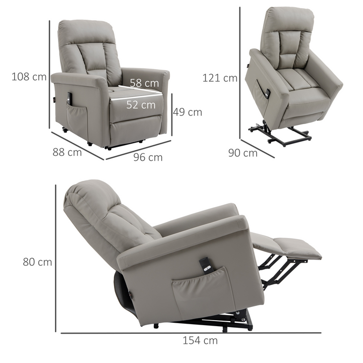 Grey Power Lift Recliner Chair | PU Leather Sofa with Remote Control & Side Pocket - Premium  from Home Treasures - Just £505.99! Shop now at Home Treasures