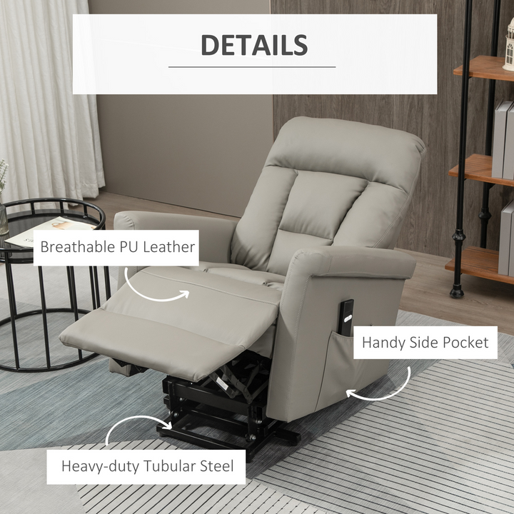 Grey Power Lift Recliner Chair | PU Leather Sofa with Remote Control & Side Pocket - Premium  from Home Treasures - Just £505.99! Shop now at Home Treasures