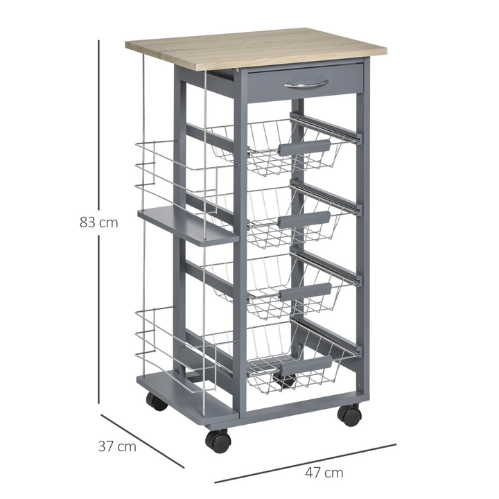 Rolling Kitchen Cart, Grey Utility Storage with 4 Basket Drawers & Side Racks, Versatile Mobile Kitchen Island with Wheels - Premium  from Home Treasures - Just £82.99! Shop now at Home Treasures