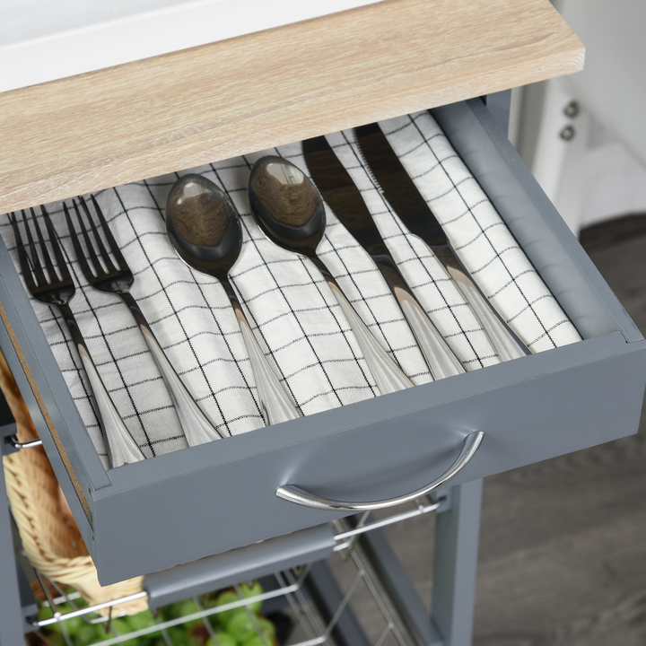 Rolling Kitchen Cart, Grey Utility Storage with 4 Basket Drawers & Side Racks, Versatile Mobile Kitchen Island with Wheels - Premium  from Home Treasures - Just £82.99! Shop now at Home Treasures