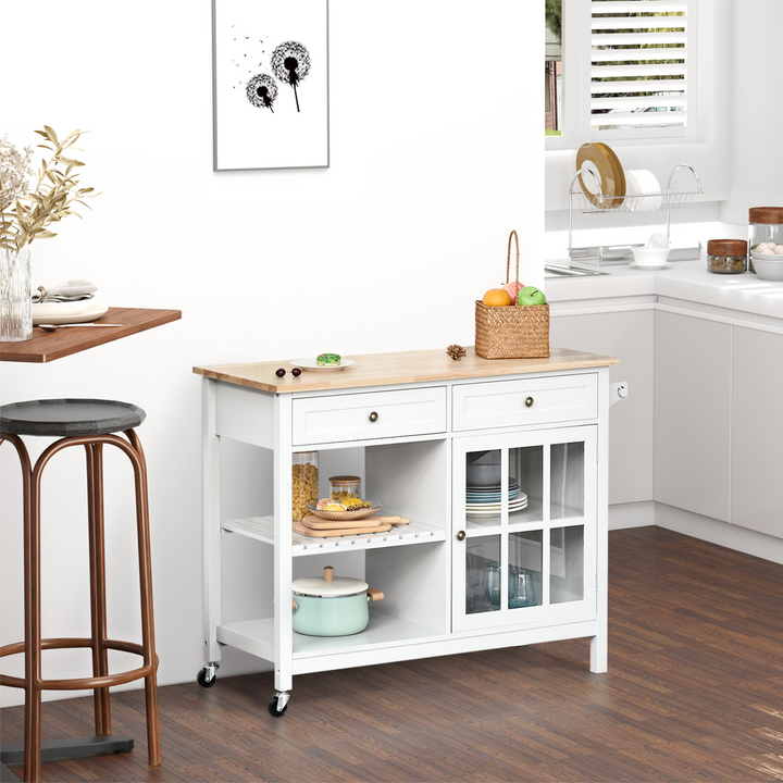 Modern Kitchen Island on Wheels with 2 Drawers - Stylish & Functional White Rolling Cart for Kitchens - Premium  from Home Treasures - Just £151.99! Shop now at Home Treasures