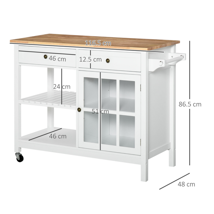 Modern Kitchen Island on Wheels with 2 Drawers - Stylish & Functional White Rolling Cart for Kitchens - Premium  from Home Treasures - Just £151.99! Shop now at Home Treasures