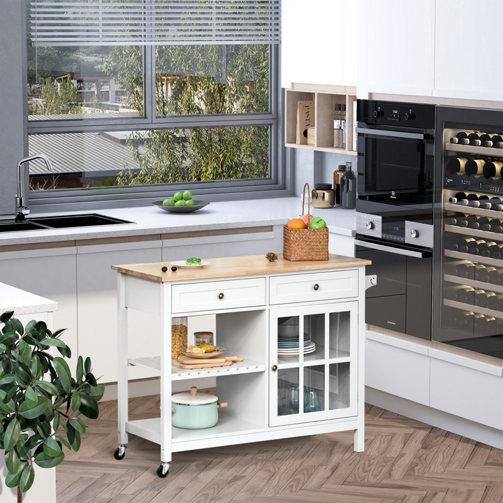 Modern Kitchen Island on Wheels with 2 Drawers - Stylish & Functional White Rolling Cart for Kitchens - Premium  from Home Treasures - Just £151.99! Shop now at Home Treasures