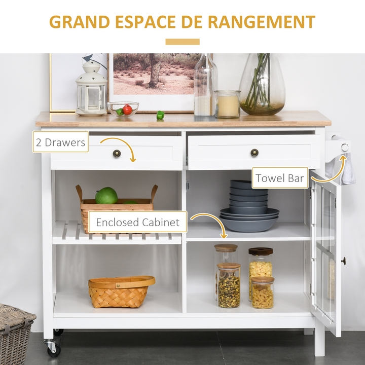 Modern Kitchen Island on Wheels with 2 Drawers - Stylish & Functional White Rolling Cart for Kitchens - Premium  from Home Treasures - Just £151.99! Shop now at Home Treasures