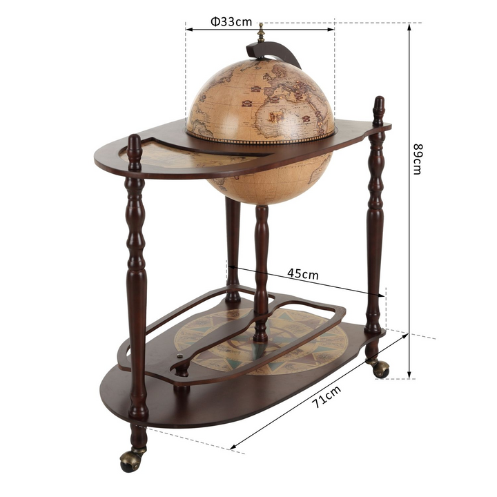 Vintage Globe Drinks Cabinet | Minibar Storage Trolley w/ Glass Holder & Old-World Map Design | Portable Home Bar on Wheels - Premium  from Home Treasures - Just £133.99! Shop now at Home Treasures