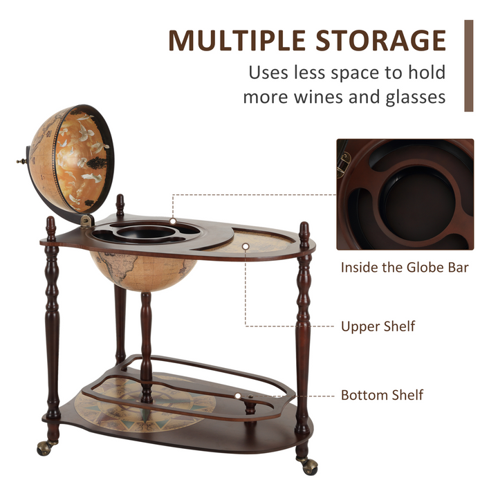 Vintage Globe Drinks Cabinet | Minibar Storage Trolley w/ Glass Holder & Old-World Map Design | Portable Home Bar on Wheels - Premium  from Home Treasures - Just £133.99! Shop now at Home Treasures