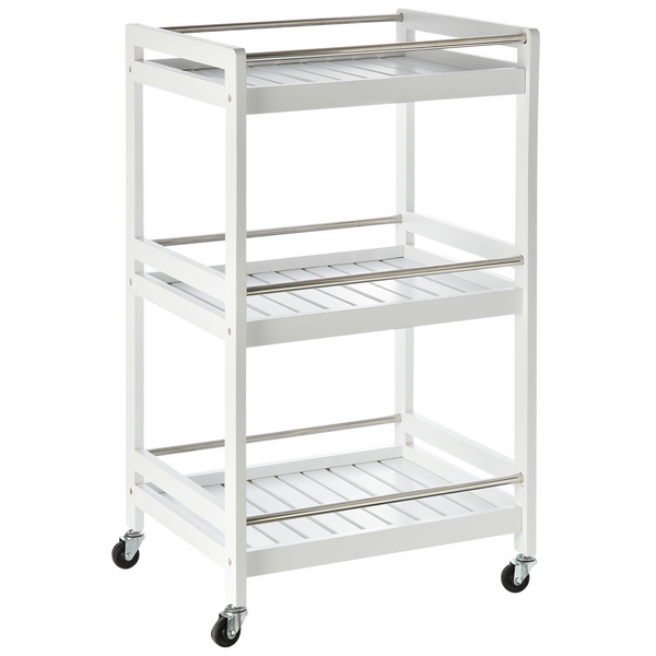 3-Tier Kitchen Storage Cart with Steel Bars, 4 Universal Wheels, and Rolling Organiser Unit - White - Premium  from Home Treasures - Just £52.99! Shop now at Home Treasures