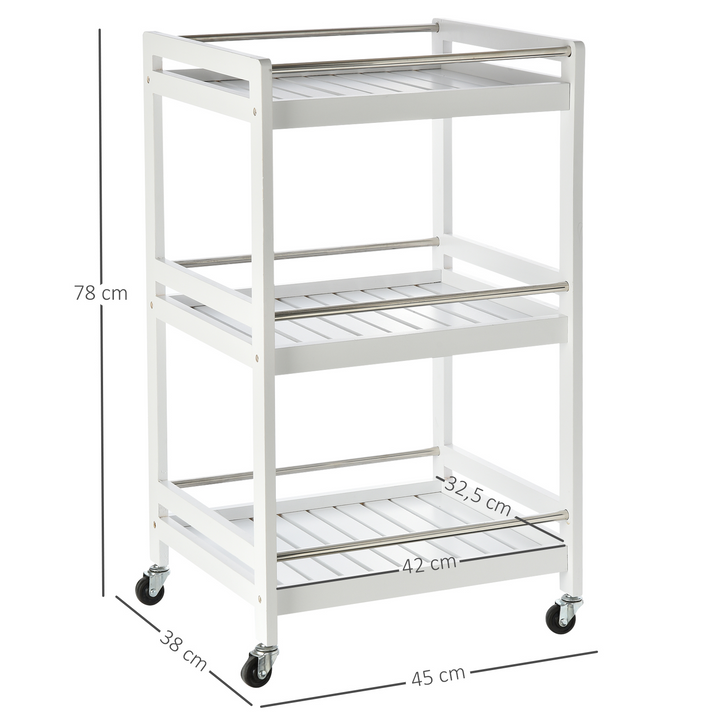 3-Tier Kitchen Storage Cart with Steel Bars, 4 Universal Wheels, and Rolling Organiser Unit - White - Premium  from Home Treasures - Just £52.99! Shop now at Home Treasures