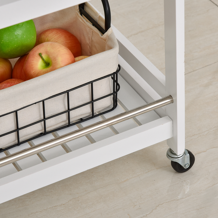 3-Tier Kitchen Storage Cart with Steel Bars, 4 Universal Wheels, and Rolling Organiser Unit - White - Premium  from Home Treasures - Just £52.99! Shop now at Home Treasures