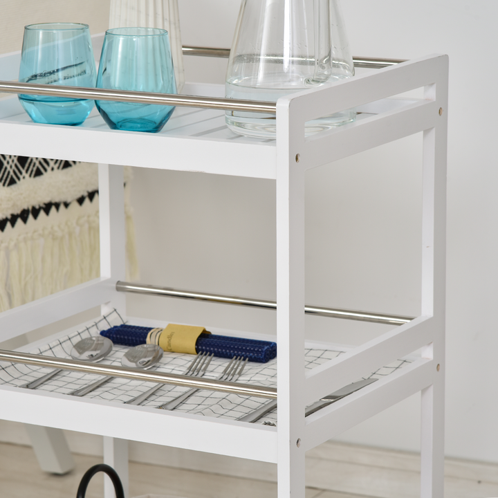 3-Tier Kitchen Storage Cart with Steel Bars, 4 Universal Wheels, and Rolling Organiser Unit - White - Premium  from Home Treasures - Just £52.99! Shop now at Home Treasures