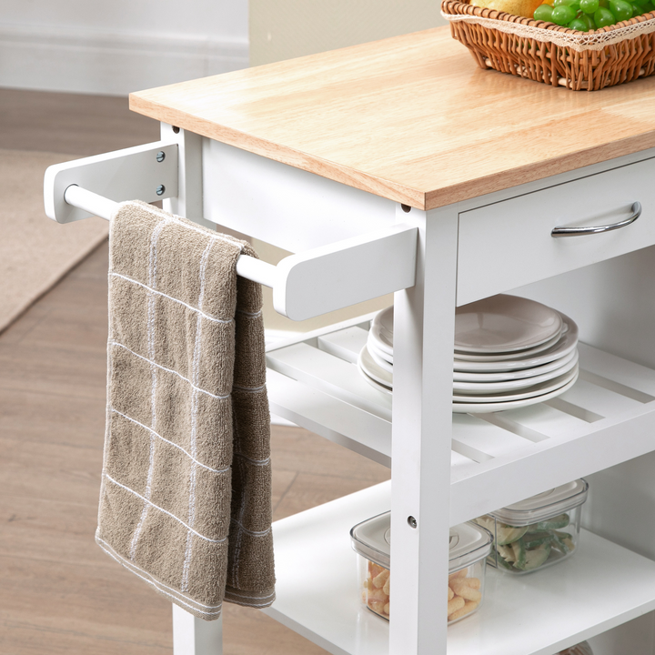 Kitchen Trolley, Kitchen Island on Wheels with Embossed Door Panel, Utility Kitchen Cart with 3 Storage Shelves, White - Premium  from Home Treasures - Just £94.99! Shop now at Home Treasures