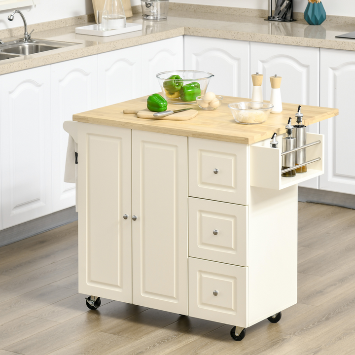 Versatile Drop-Leaf Kitchen Island on Wheels w/ Drawers & Cabinet - Extra Storage & Workspace Solution - Premium  from Home Treasures - Just £229.99! Shop now at Home Treasures