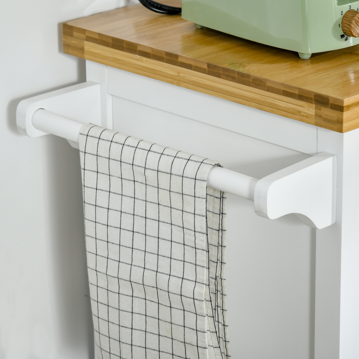 Kitchen Cart Storage Trolley - Elegant White Wooden Cabinet with Drawer, Cupboard, and Towel Rail - Premium  from Home Treasures - Just £144.99! Shop now at Home Treasures