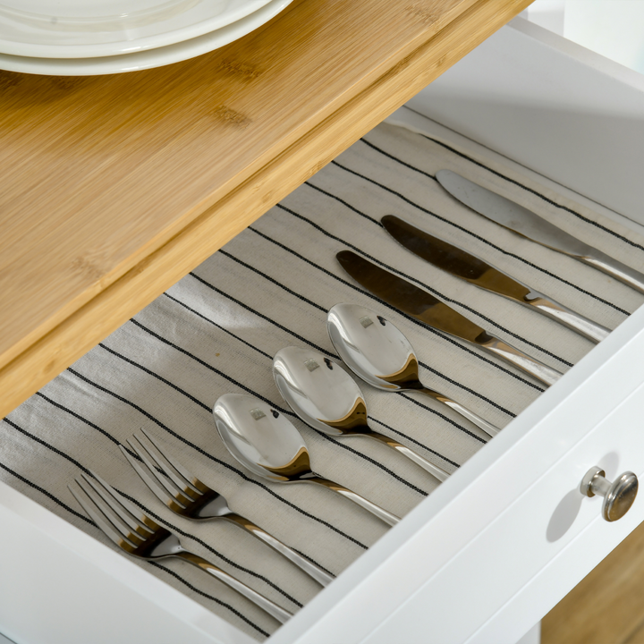 Kitchen Cart Storage Trolley - Elegant White Wooden Cabinet with Drawer, Cupboard, and Towel Rail - Premium  from Home Treasures - Just £144.99! Shop now at Home Treasures