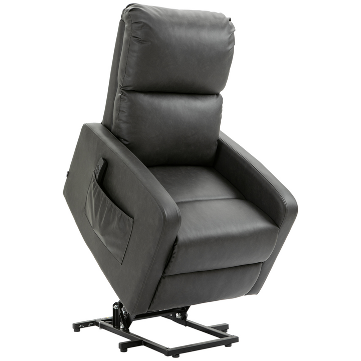 Lift Recliner Chair for Elderly - Charcoal Grey PU Leather - Remote Control & Side Pockets - Premium  from Home Treasures - Just £466.99! Shop now at Home Treasures