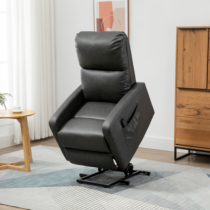 Lift Recliner Chair for Elderly - Charcoal Grey PU Leather - Remote Control & Side Pockets - Premium  from Home Treasures - Just £466.99! Shop now at Home Treasures