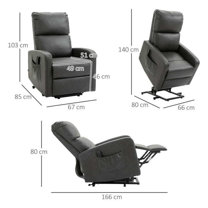 Lift Recliner Chair for Elderly - Charcoal Grey PU Leather - Remote Control & Side Pockets - Premium  from Home Treasures - Just £466.99! Shop now at Home Treasures