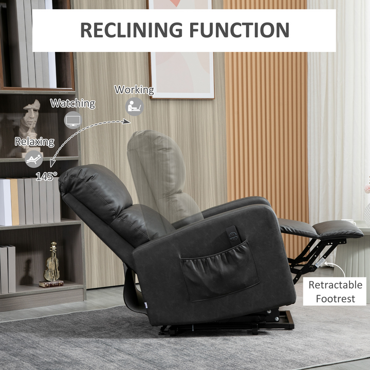 Lift Recliner Chair for Elderly - Charcoal Grey PU Leather - Remote Control & Side Pockets - Premium  from Home Treasures - Just £466.99! Shop now at Home Treasures