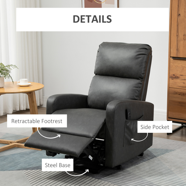 Lift Recliner Chair for Elderly - Charcoal Grey PU Leather - Remote Control & Side Pockets - Premium  from Home Treasures - Just £466.99! Shop now at Home Treasures