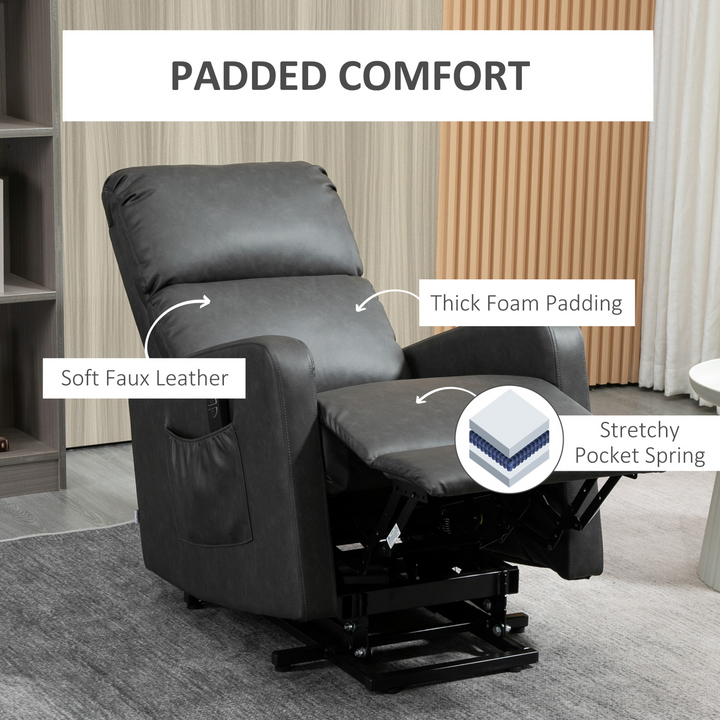 Lift Recliner Chair for Elderly - Charcoal Grey PU Leather - Remote Control & Side Pockets - Premium  from Home Treasures - Just £466.99! Shop now at Home Treasures