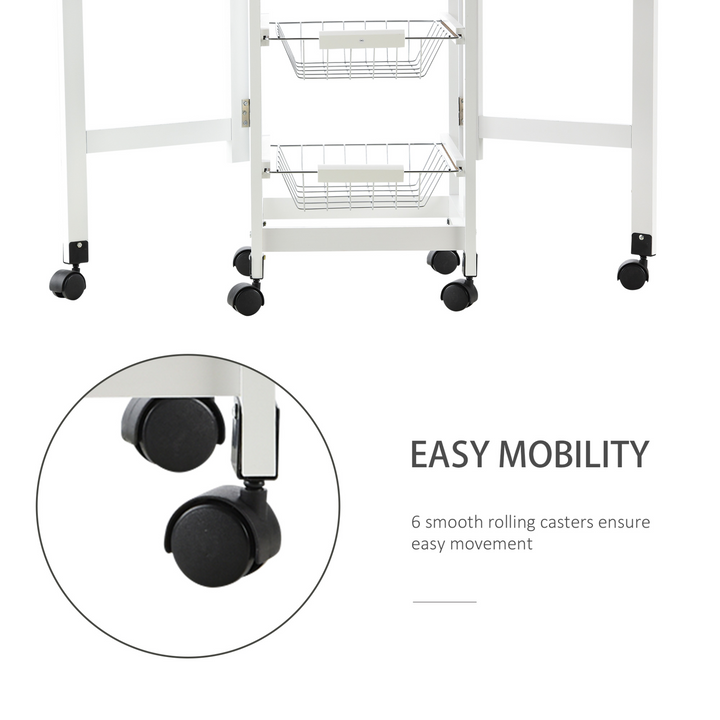 Drop-Leaf Kitchen Cart Trolley with 3 Metal Baskets, Drawer Surface Top - White Oak Tone - Premium  from Home Treasures - Just £77.99! Shop now at Home Treasures