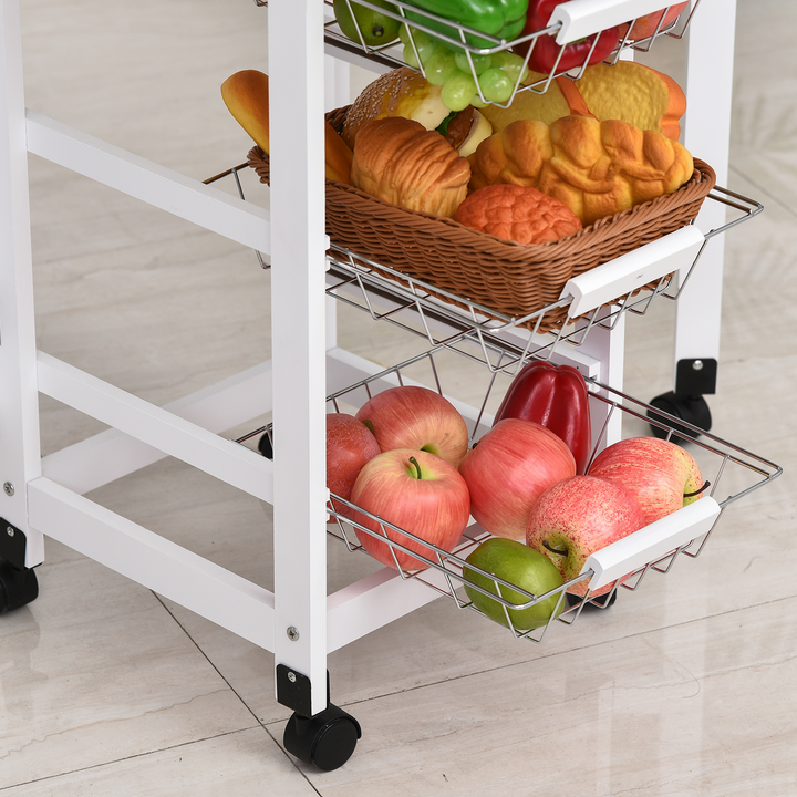 Drop-Leaf Kitchen Cart Trolley with 3 Metal Baskets, Drawer Surface Top - White Oak Tone - Premium  from Home Treasures - Just £77.99! Shop now at Home Treasures