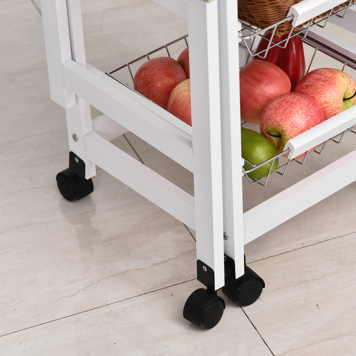 Drop-Leaf Kitchen Cart Trolley with 3 Metal Baskets, Drawer Surface Top - White Oak Tone - Premium  from Home Treasures - Just £77.99! Shop now at Home Treasures