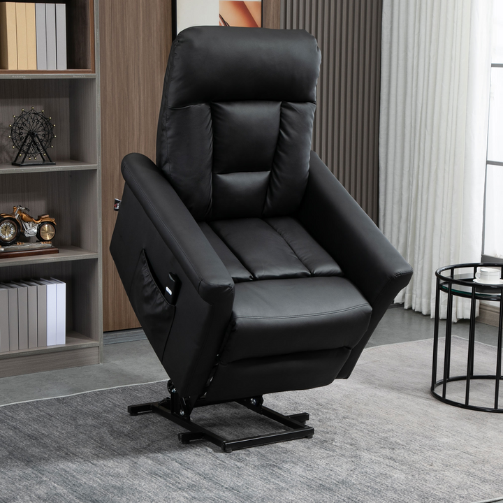 Power Lift Chair - PU Leather Recliner Sofa with Remote Control, Side Pocket - Black - Premium  from Home Treasures - Just £507.99! Shop now at Home Treasures