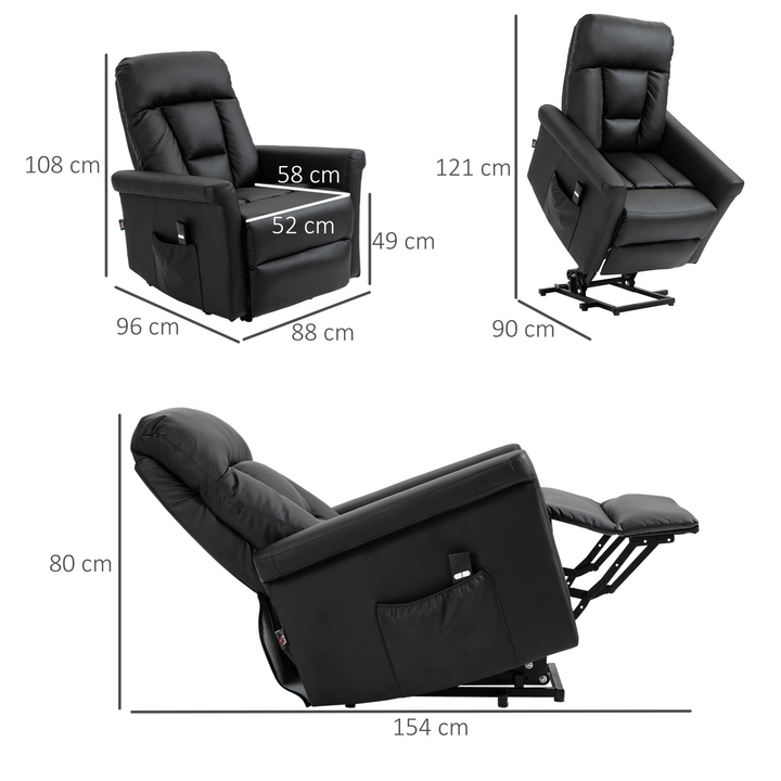 Power Lift Chair - PU Leather Recliner Sofa with Remote Control, Side Pocket - Black - Premium  from Home Treasures - Just £507.99! Shop now at Home Treasures