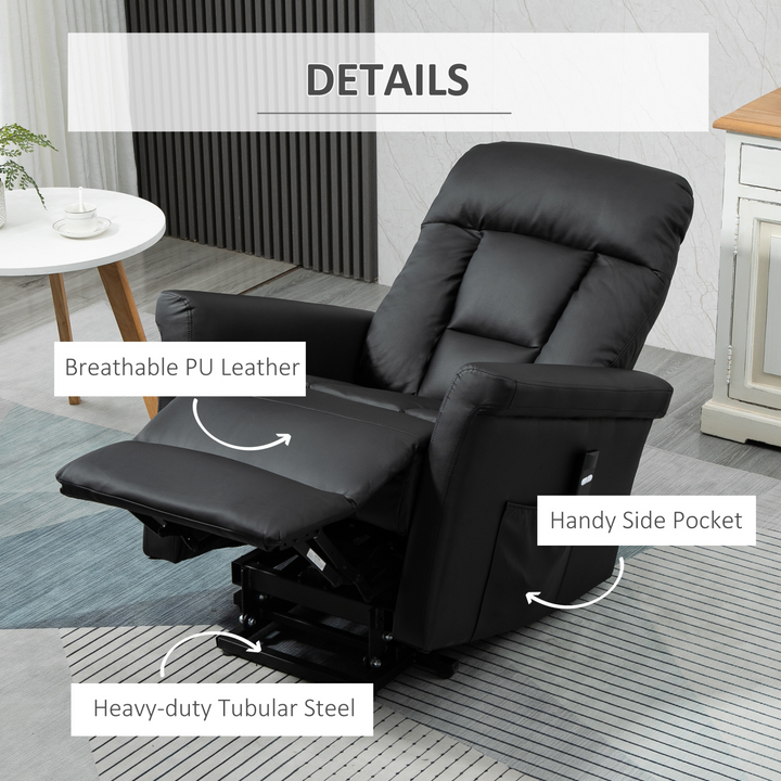 Power Lift Chair - PU Leather Recliner Sofa with Remote Control, Side Pocket - Black - Premium  from Home Treasures - Just £507.99! Shop now at Home Treasures