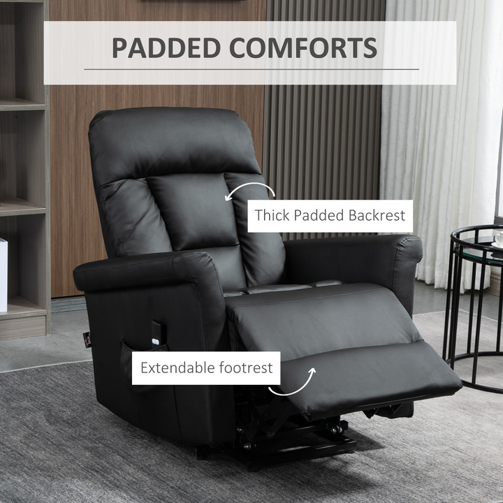 Power Lift Chair - PU Leather Recliner Sofa with Remote Control, Side Pocket - Black - Premium  from Home Treasures - Just £507.99! Shop now at Home Treasures