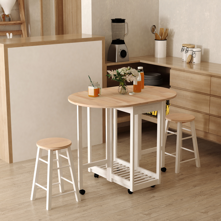 3PC Wooden Kitchen Mobile Bar Table with 2 Stools - Space-Saving & Multi-Functional - Premium  from Home Treasures - Just £174.99! Shop now at Home Treasures