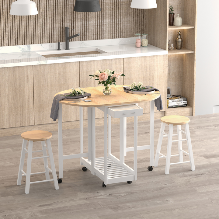 3PC Wooden Kitchen Mobile Bar Table with 2 Stools - Space-Saving & Multi-Functional - Premium  from Home Treasures - Just £174.99! Shop now at Home Treasures