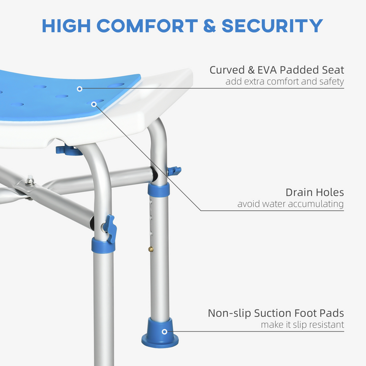 Adjustable Padded Shower Chair for Elderly and Disabled - Non-Slip, Built-in Handle, Blue - Premium  from Home Treasures - Just £44.99! Shop now at Home Treasures