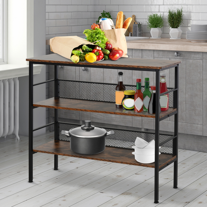 3-Tier Industrial Style Storage Display Shelf Metal Frame Adjustable Feet Back Panels Smooth Surface Home Office Stylish Black Brown - Premium  from Home Treasures - Just £79.99! Shop now at Home Treasures