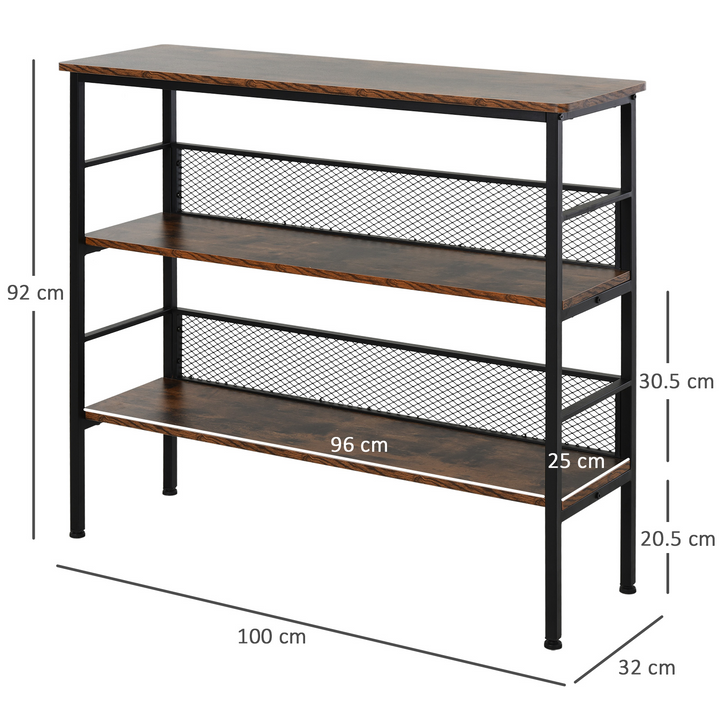 3-Tier Industrial Style Storage Display Shelf Metal Frame Adjustable Feet Back Panels Smooth Surface Home Office Stylish Black Brown - Premium  from Home Treasures - Just £79.99! Shop now at Home Treasures