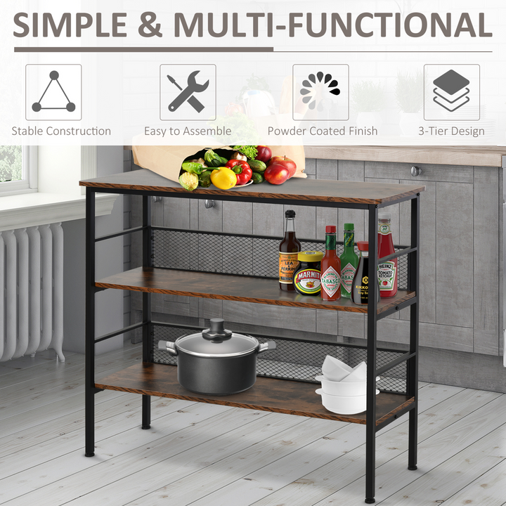 3-Tier Industrial Style Storage Display Shelf Metal Frame Adjustable Feet Back Panels Smooth Surface Home Office Stylish Black Brown - Premium  from Home Treasures - Just £79.99! Shop now at Home Treasures