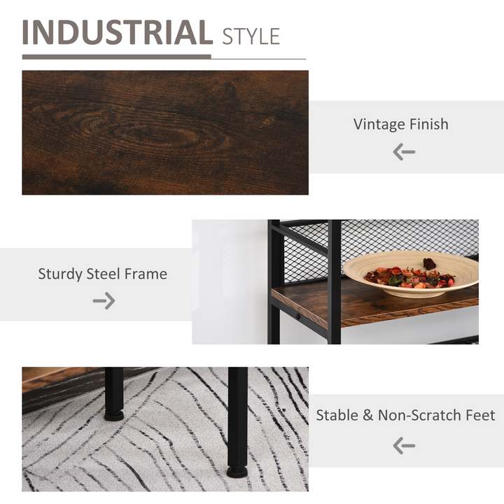 3-Tier Industrial Style Storage Display Shelf Metal Frame Adjustable Feet Back Panels Smooth Surface Home Office Stylish Black Brown - Premium  from Home Treasures - Just £79.99! Shop now at Home Treasures